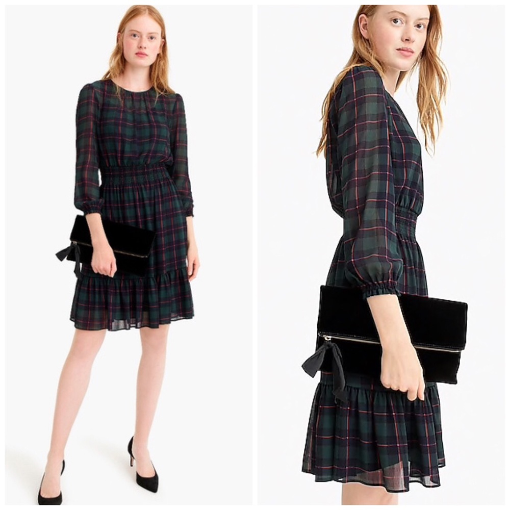 J. Crew Cinched-waist Dress Black Watch Plaid NWT